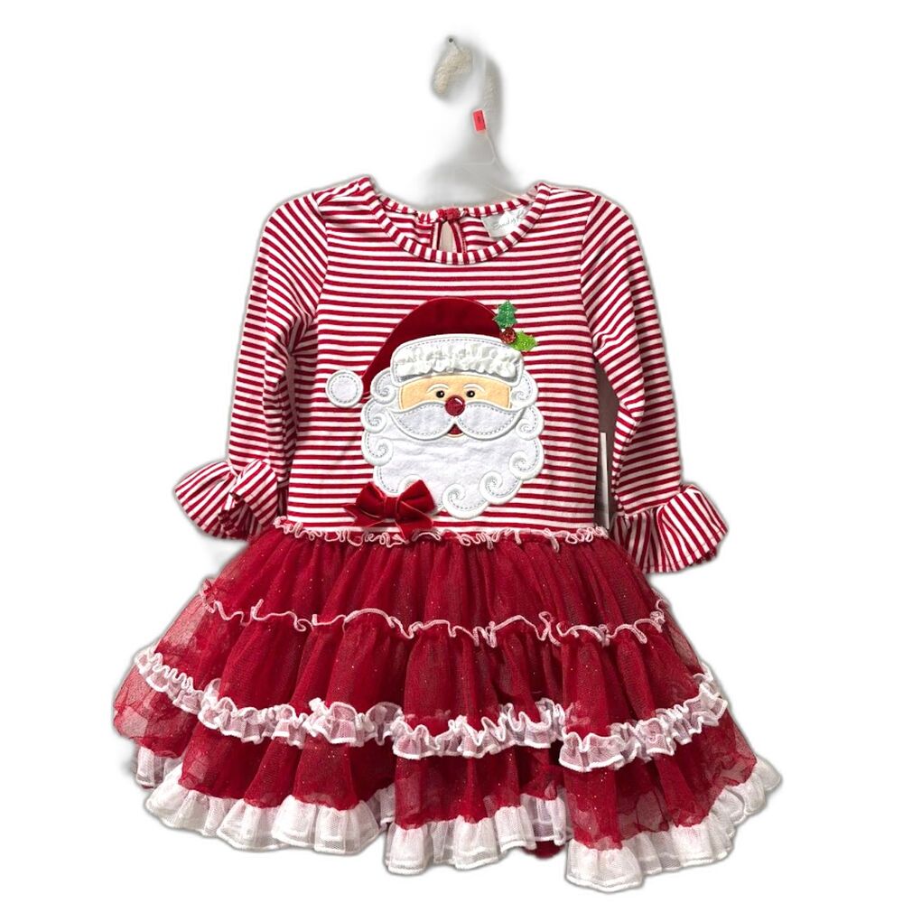 Emily Rose Girl's Dress 2T Red White Stripe Santa Ruffle Tutu Holiday Christmas